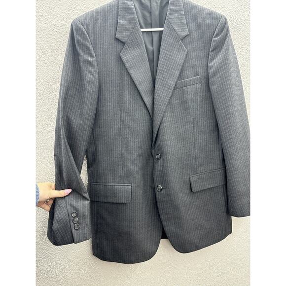 Witty Brothers Mens Suit Coat Size Unknown Gray Pinstripe Two Button Up - Picture 2 of 11